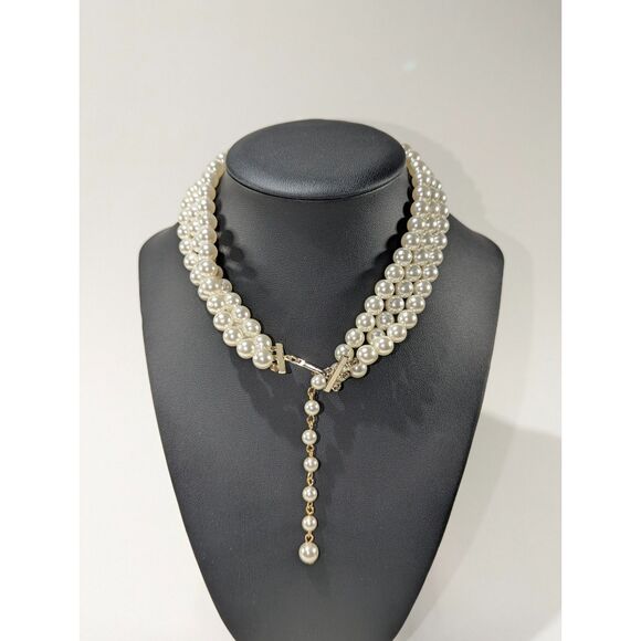 Faux White Pearl Three Strand Choker - Picture 4 of 9